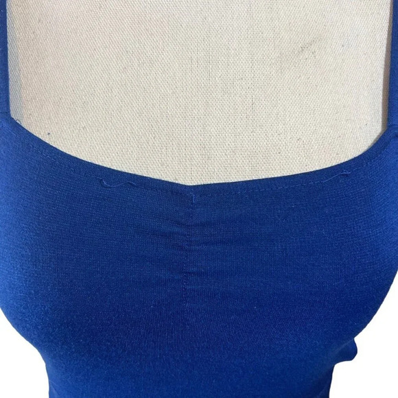Love Republic Royal Blue Cropped Top Size Small Cutout Sides Stretch Ruched - Picture 5 of 8